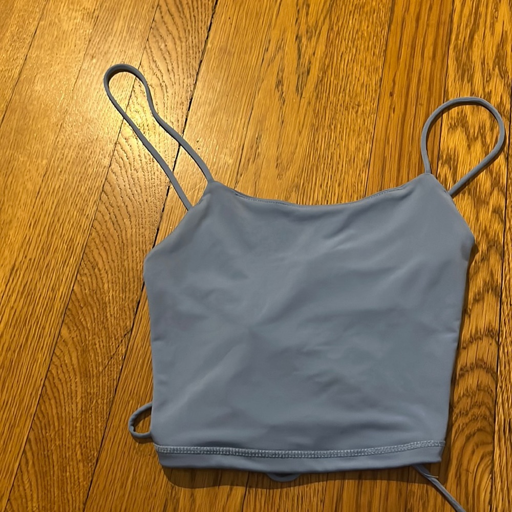 Cross back blue dressy top